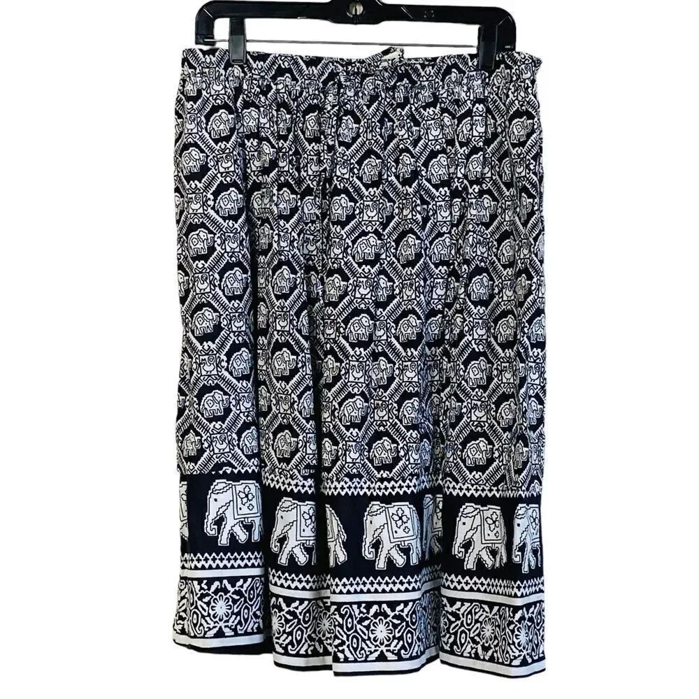 The Vermont Country Store 100% Cotton A-Line Elephant Print Skirt Sz M NWOT
